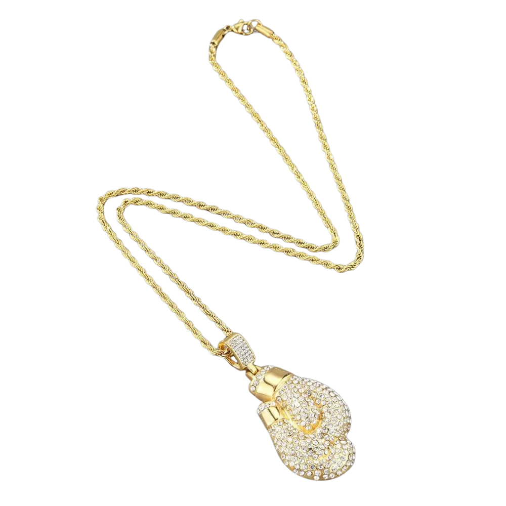 Collier Gants de Boxe Strass or
