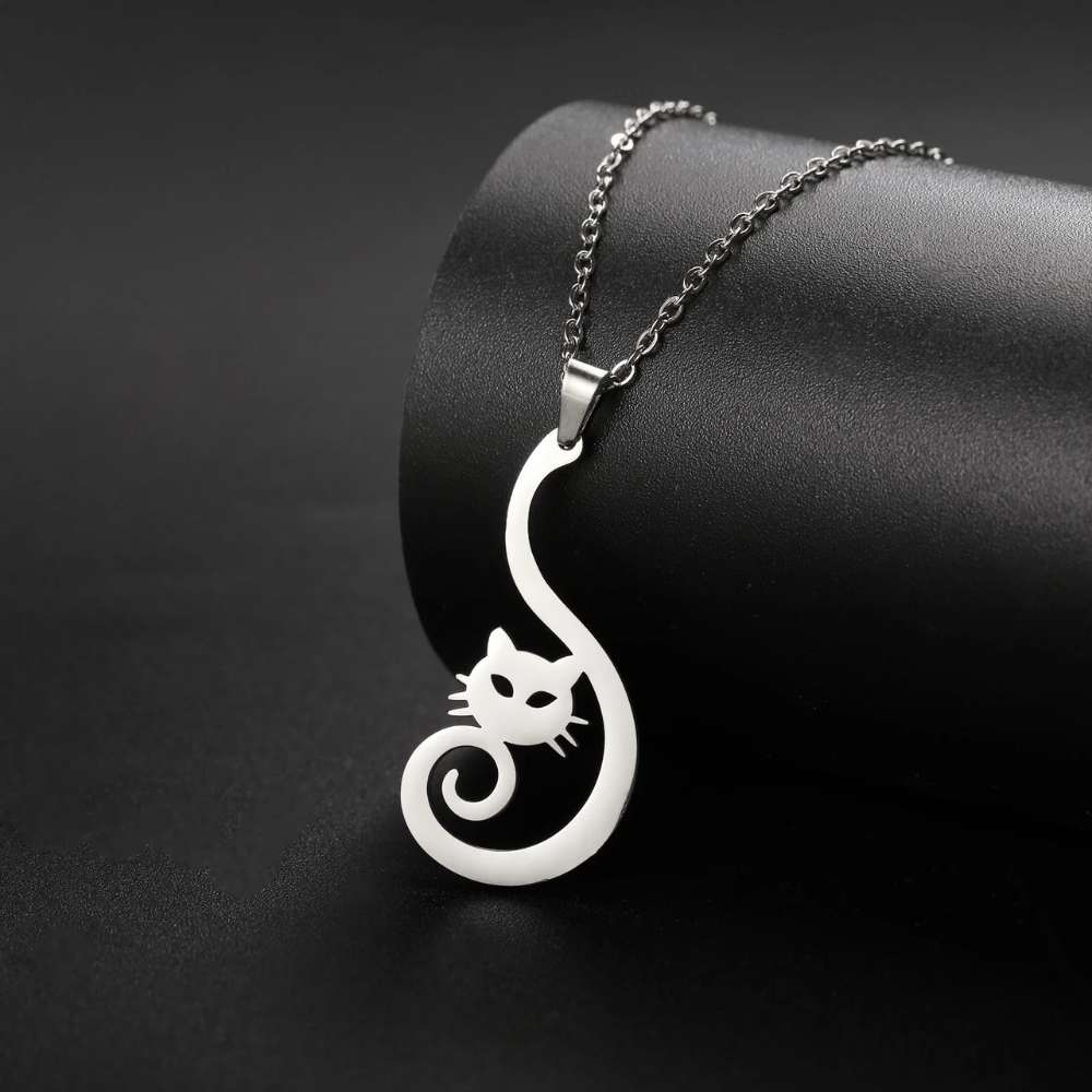 Collier Silhouette Chat Femme acier pendentif