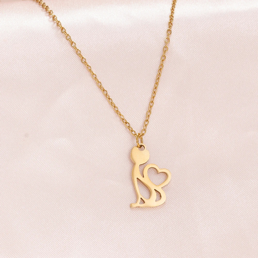Collier Pendentif Chat Coeur doré