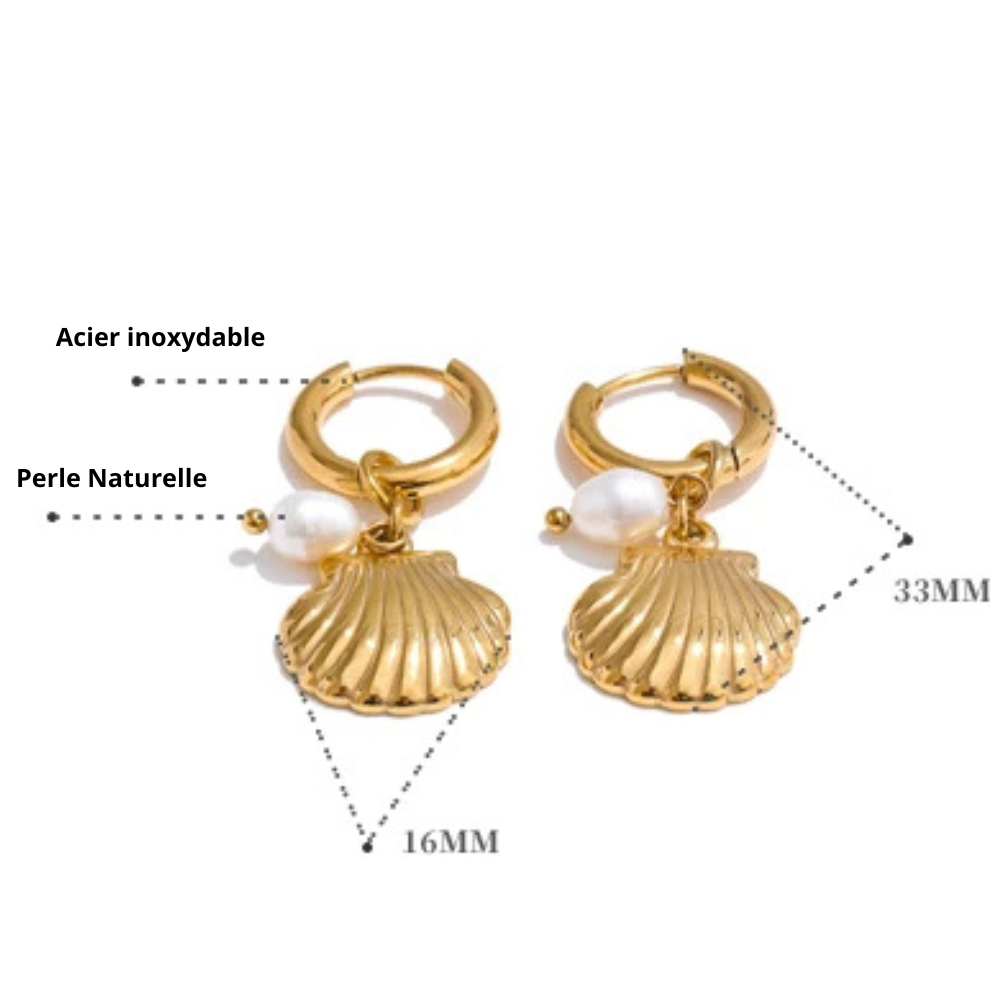 Boucles d'Oreilles Breloque Coquillage doré