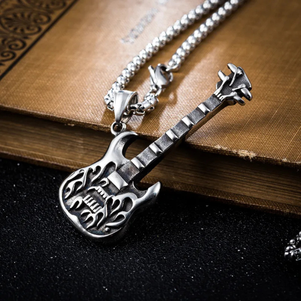 Collier Guitare Flamme argent