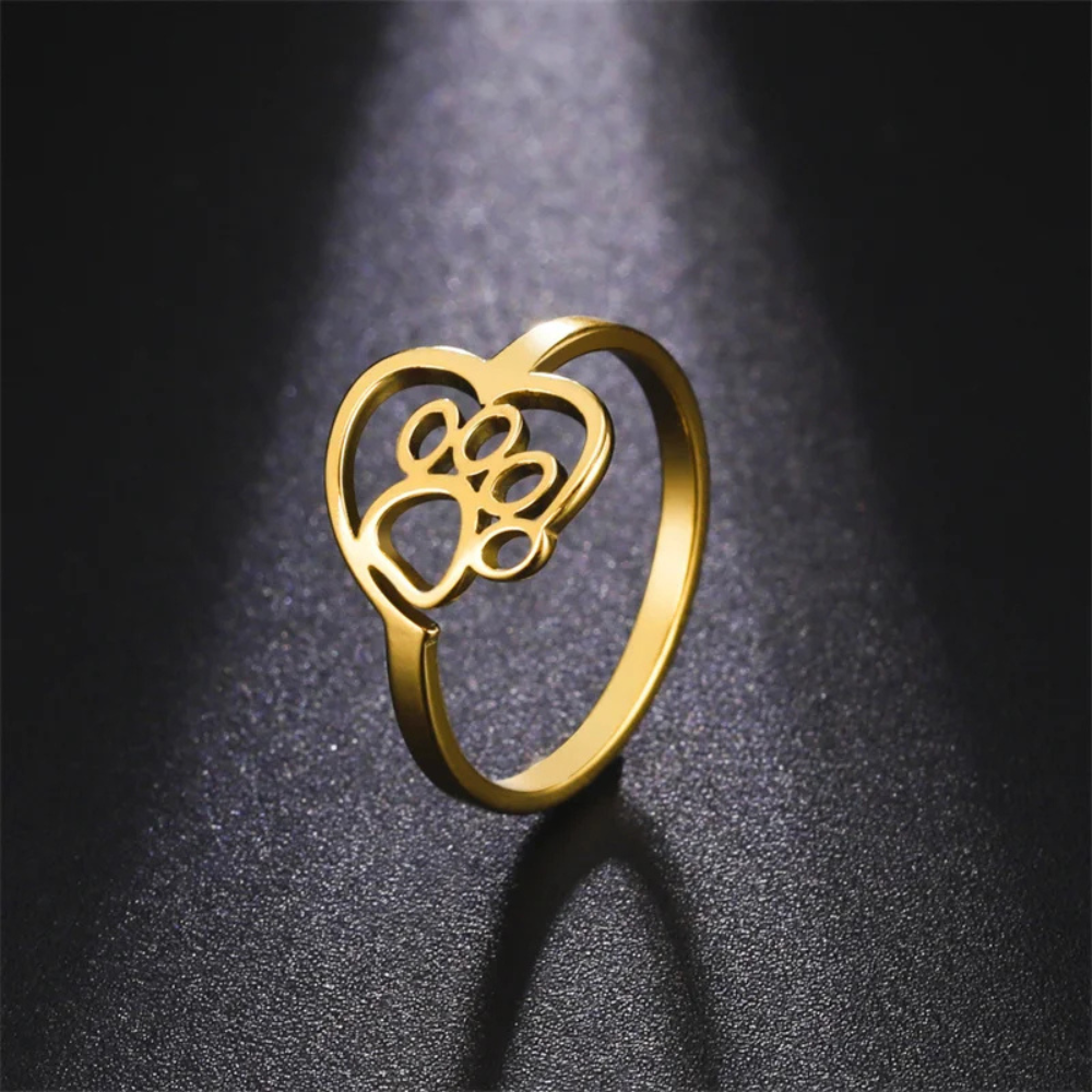 Bague Patte de Chien Coeur doré