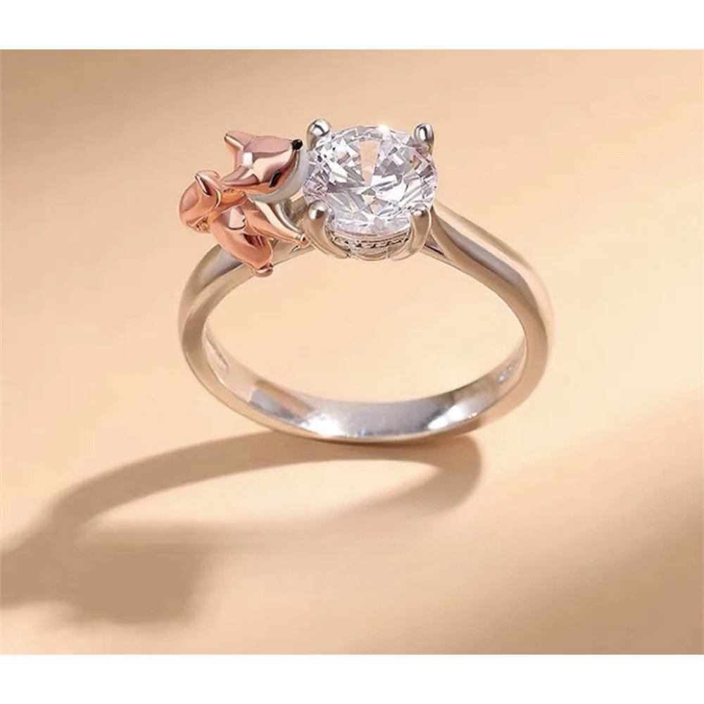 Bague Solitaire et petit Renard