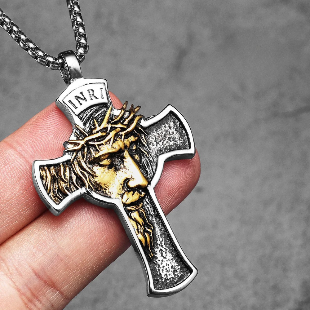 Collier Croix Homme Visage Jésus argent