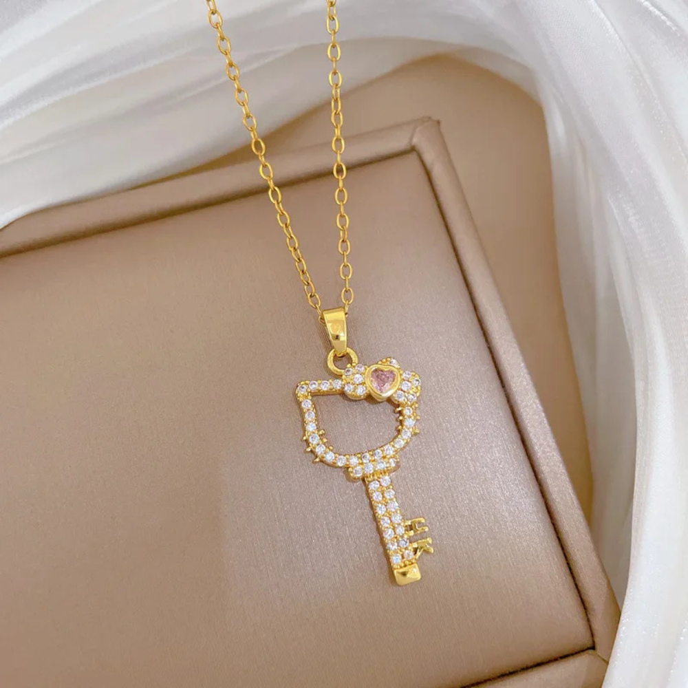 Collier Clé Chat strass