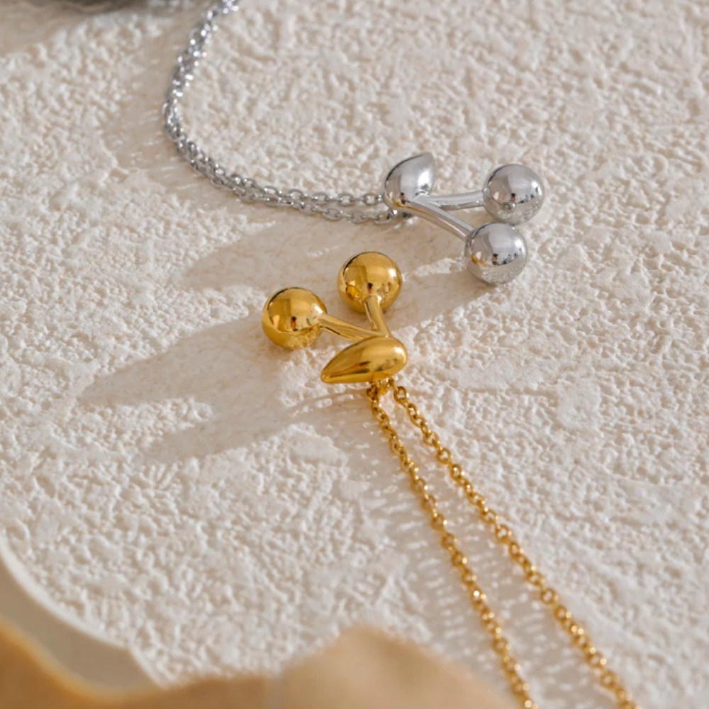 Collier Breloque Cerise acier inox