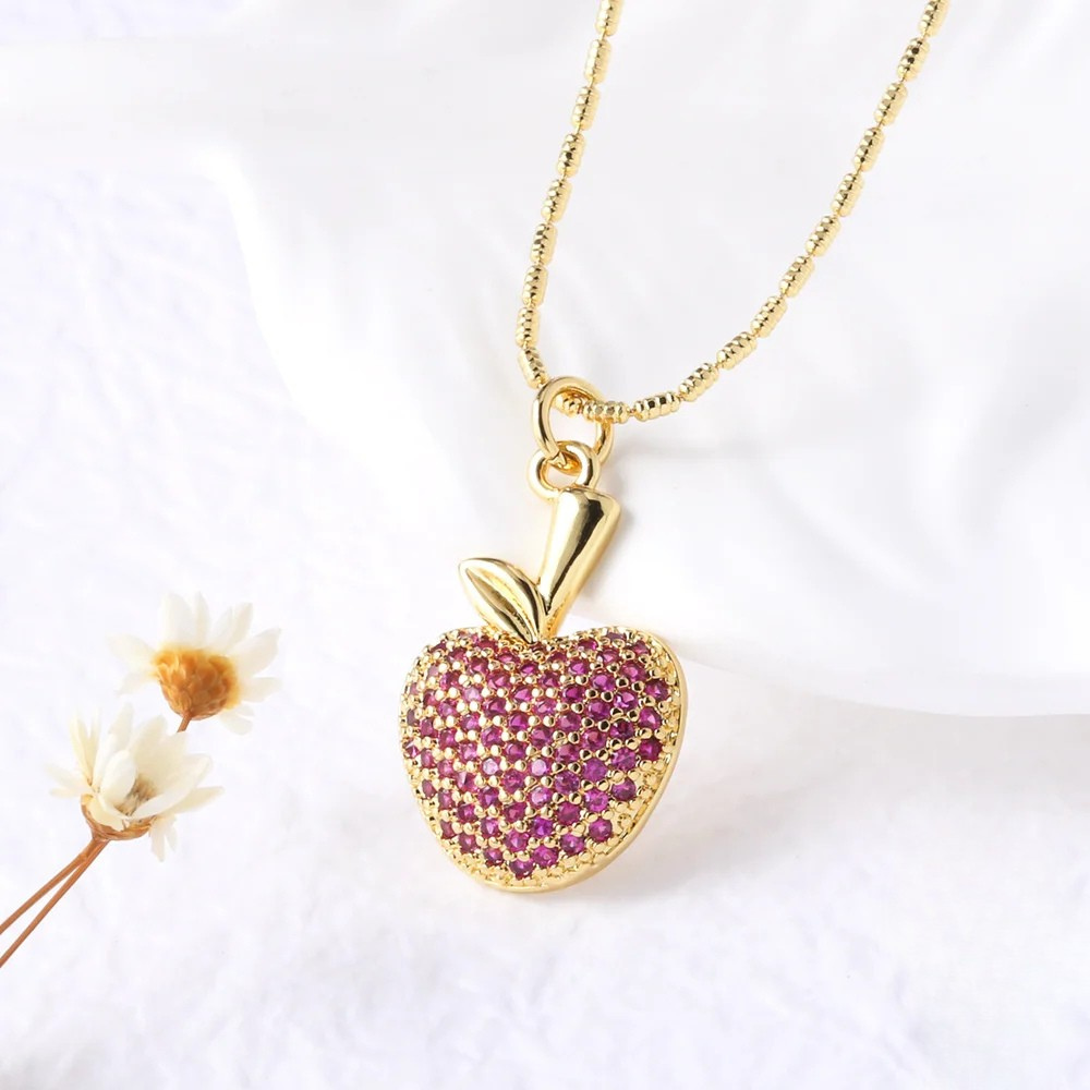 Collier Pomme or et rouge