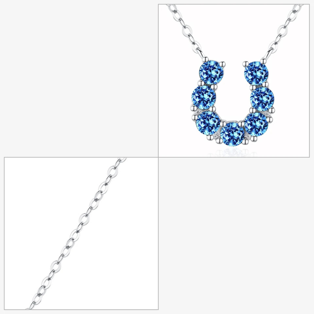 Collier Fer à Cheval Argent Diamants Bleus zircon