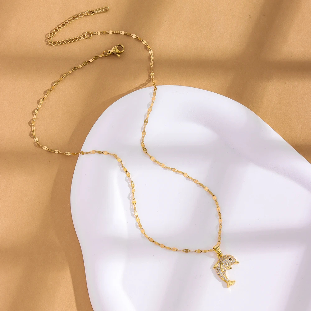 Collier Dauphin Strass or
