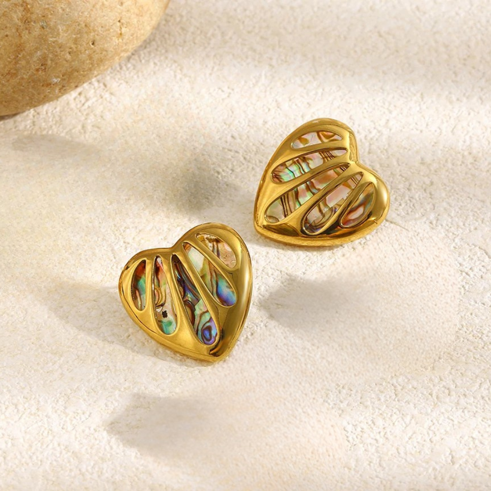 Boucles d'Oreilles Coeur Nacre Multicolore acier inox