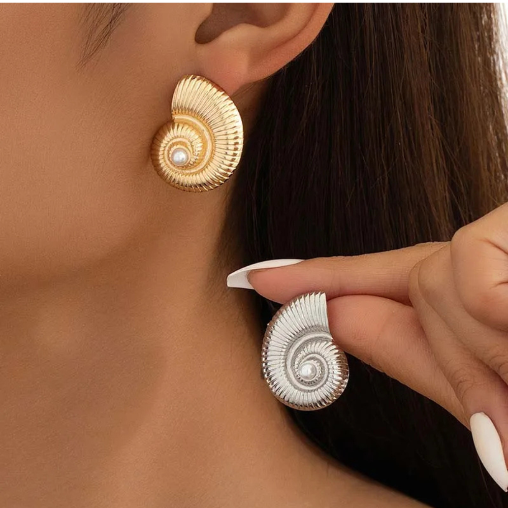 Boucles d'Oreilles Escargot Perle Blanche femme