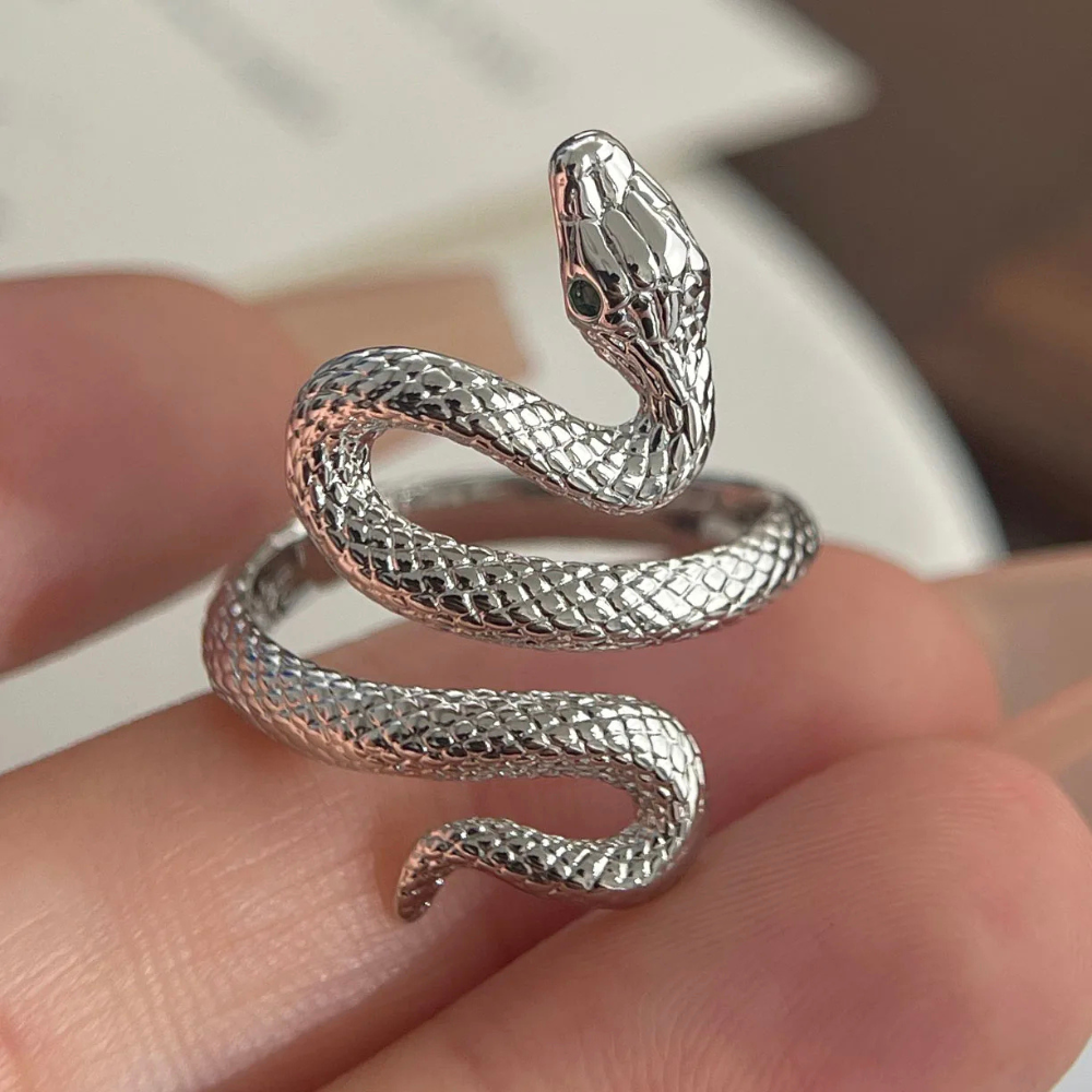 Bague Serpent Yeux Verts acier
