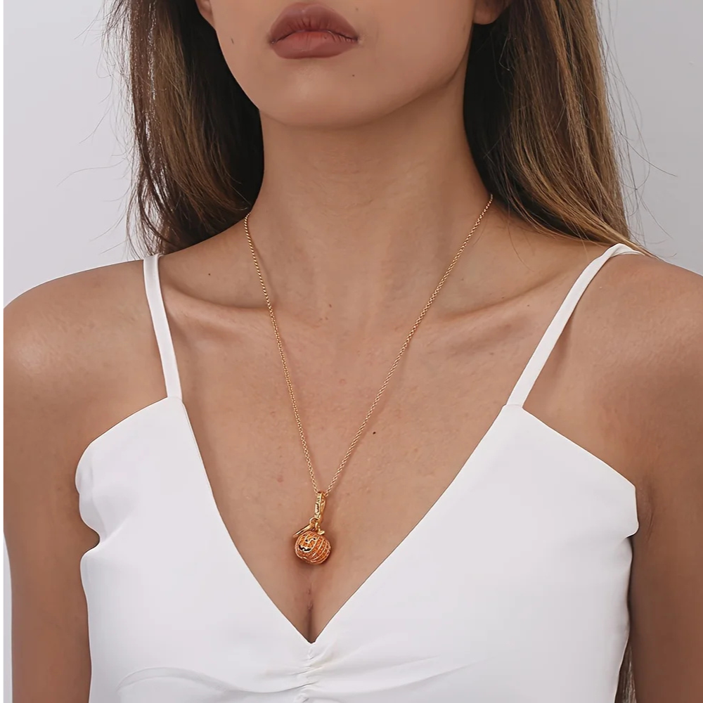 Collier Pendentif Citrouille Halloween or