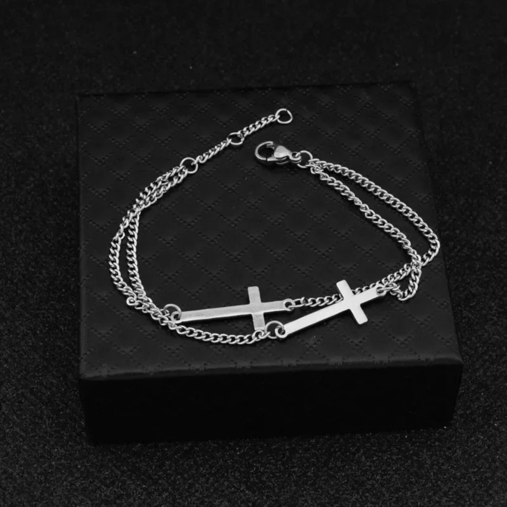 Double Bracelet Croix femme