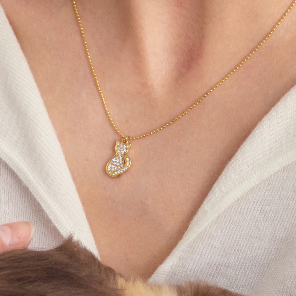 Collier Chat Strass or