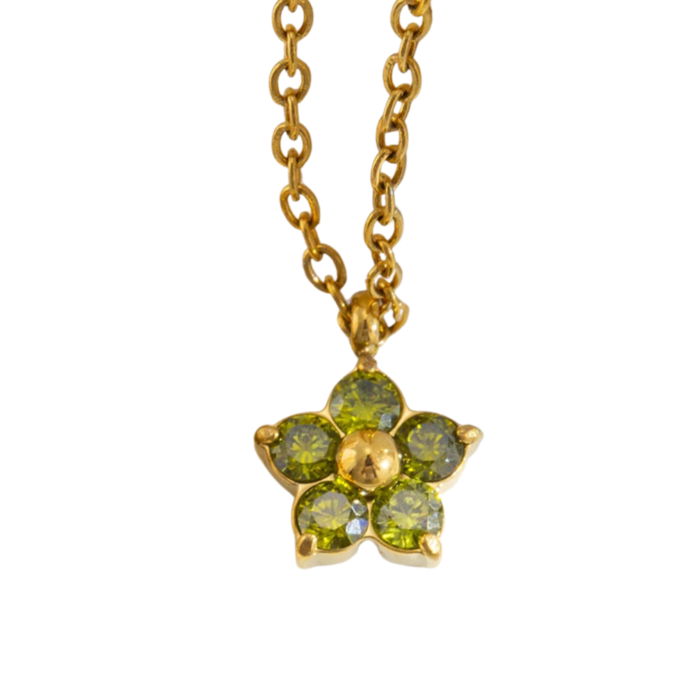 Collier petite Fleur Strass vert