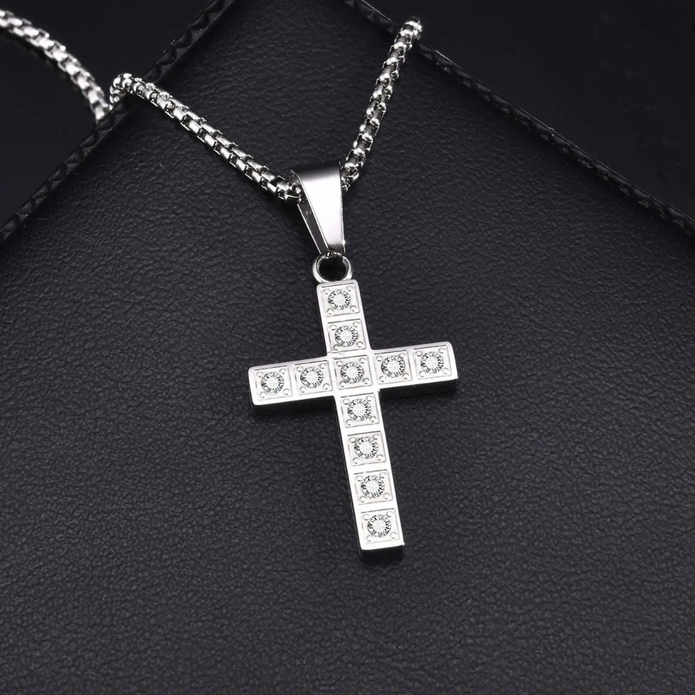 Collier Croix Argent Zircon Homme pendentif