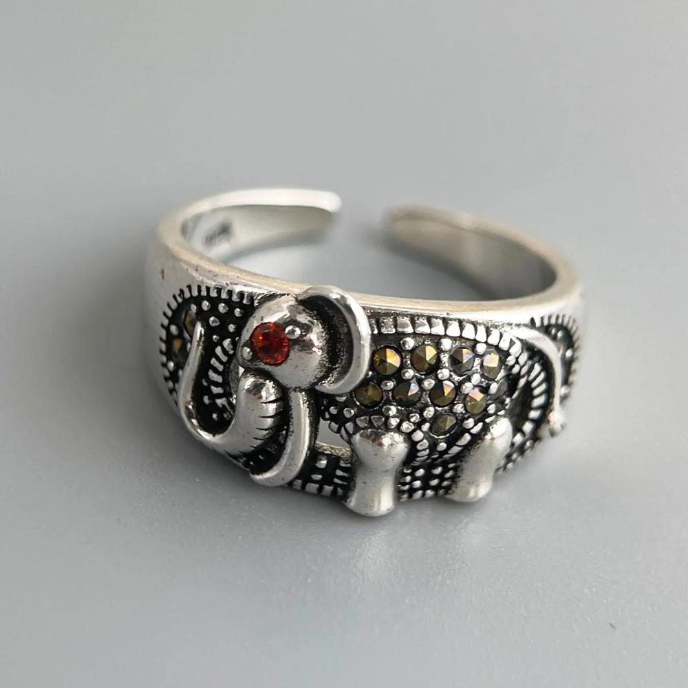 Bague Éléphant Diamants acier inox