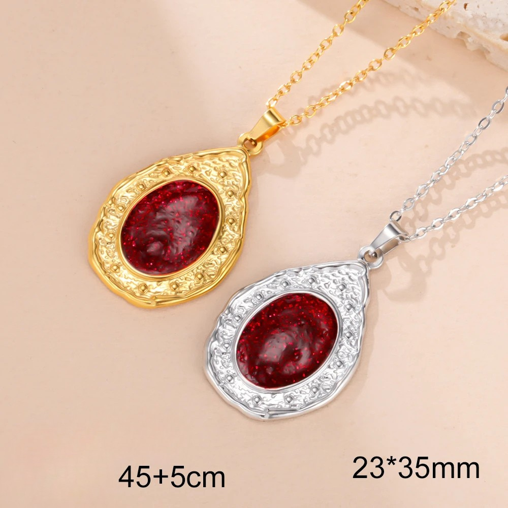 Collier Ovale Vintage Pierre Rouge femme