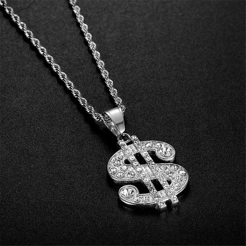 Collier Rappeur Dollar argent