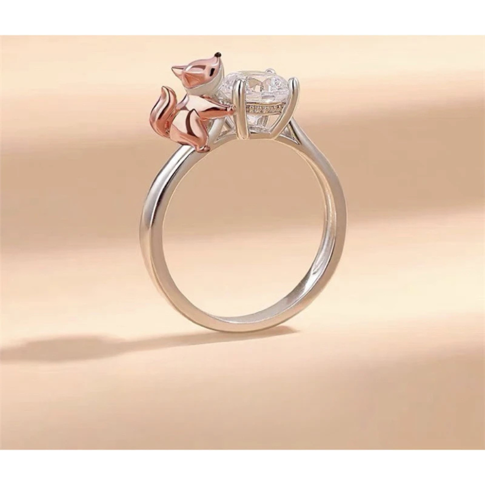 Bague Solitaire et petit Renard