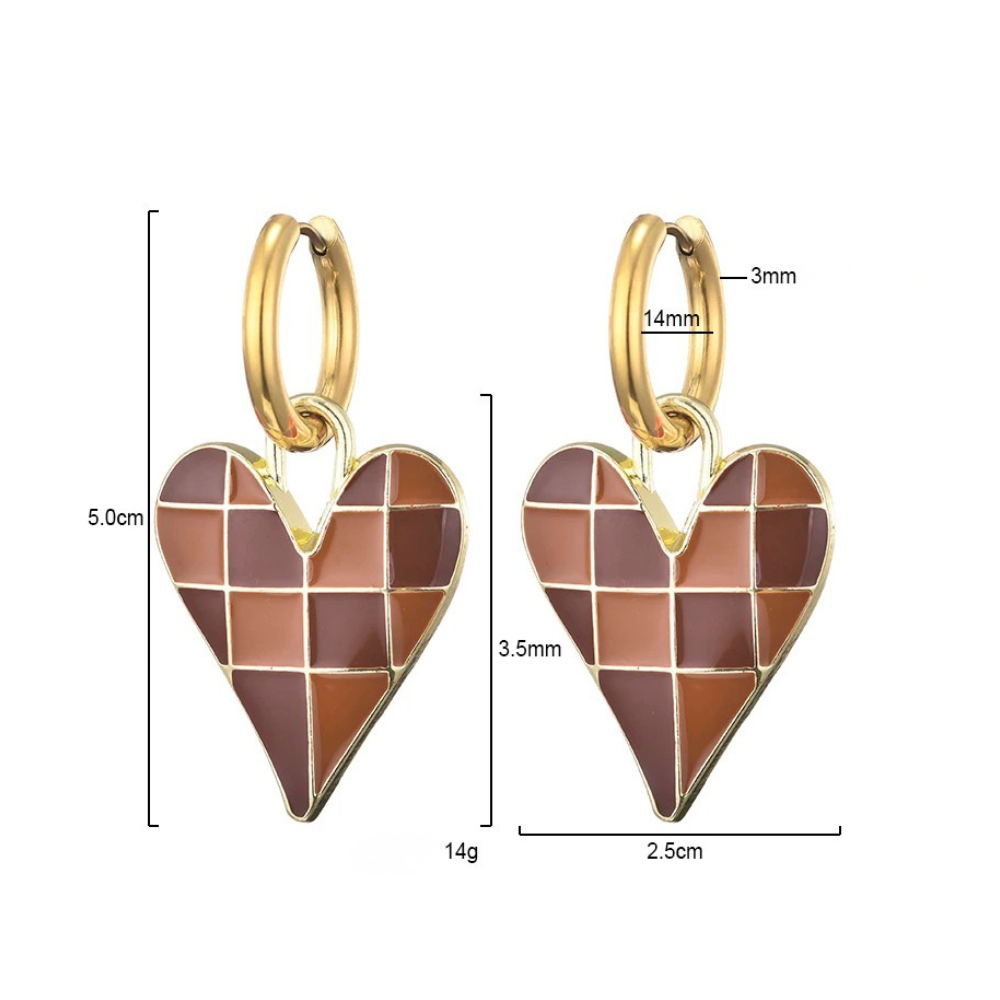 Boucles d'Oreilles Coeur Carreaux chocolat