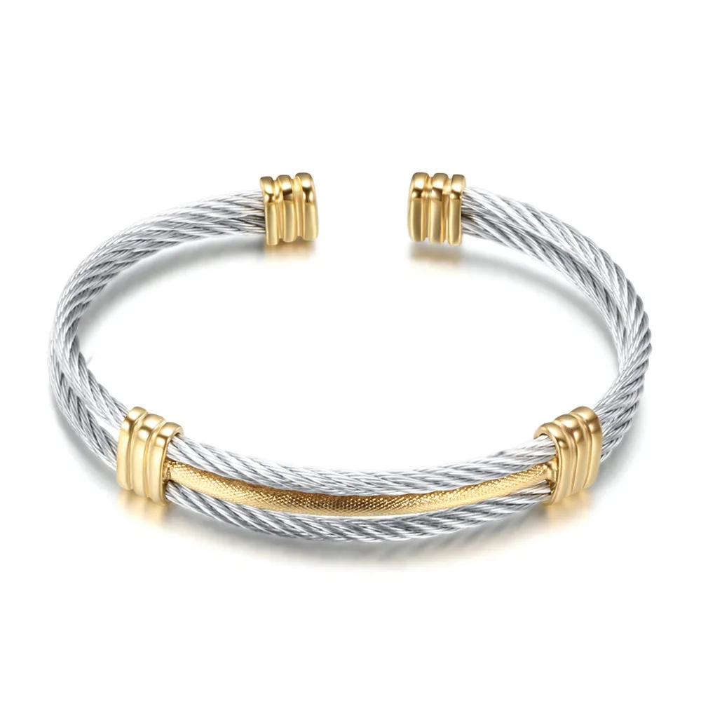 Bracelet Homme Cable Acier argent et or