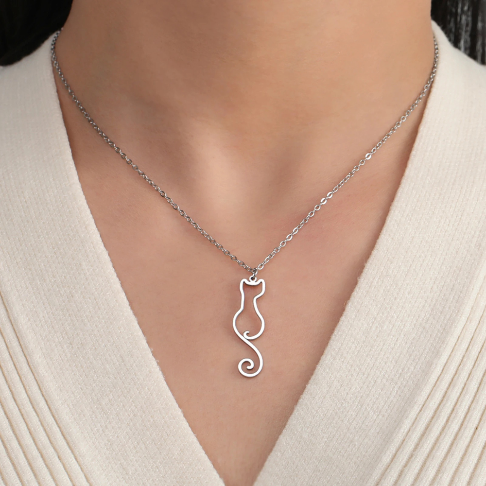 Collier Chat Silhouette acier