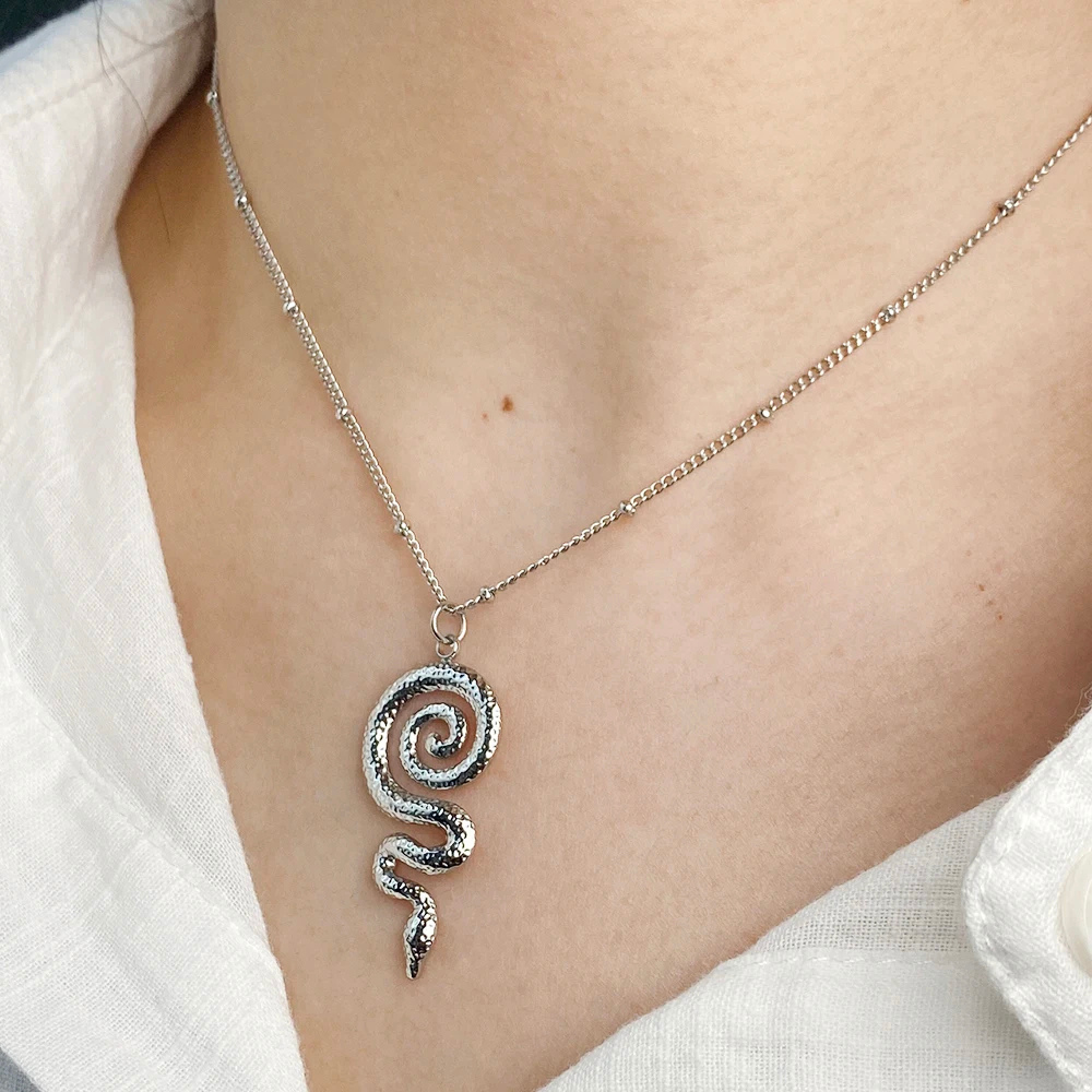 Collier Serpent Cercle argenté
