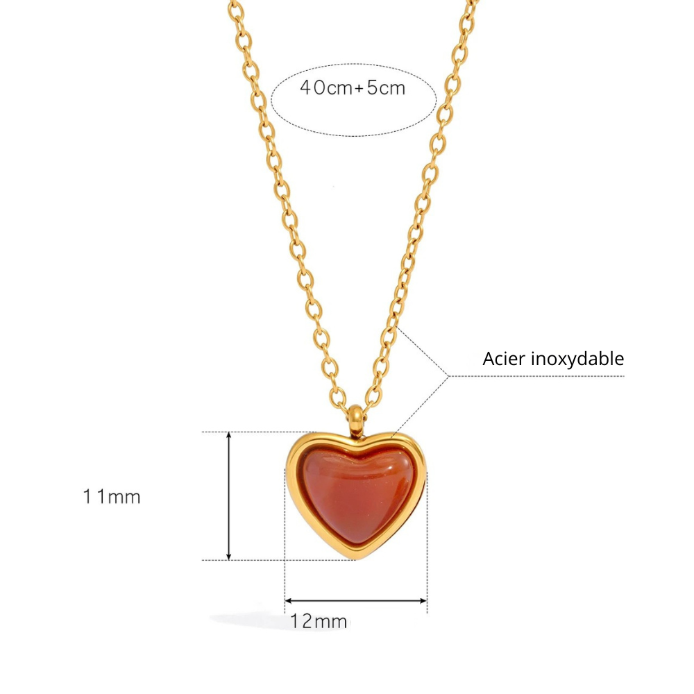 Collier Coeur Résine Rouge doré
