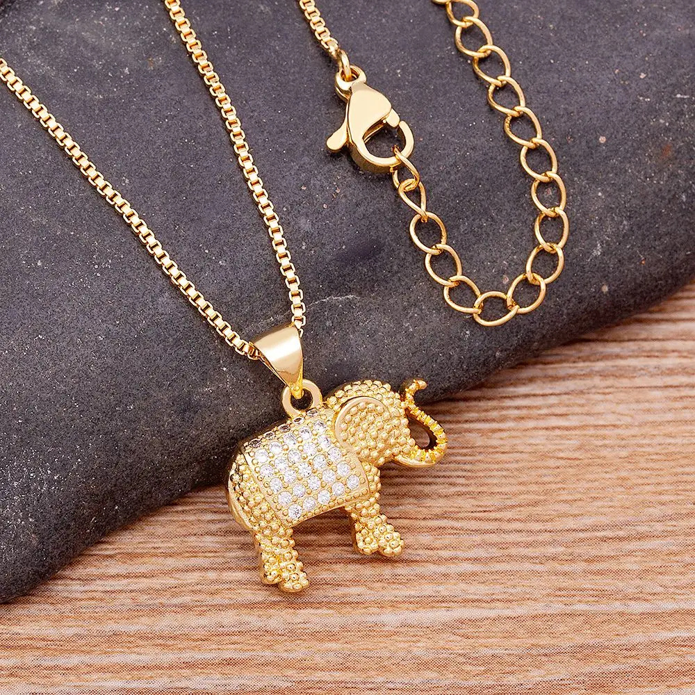 Collier Éléphant Zircons or