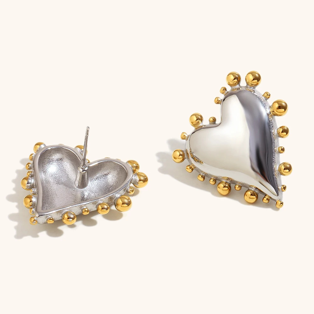 Boucles d'Oreilles Coeur Bicolore femme argent