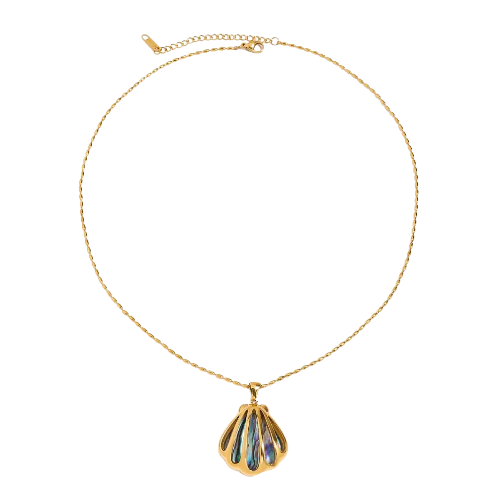 Collier Coquillage Doré et Bleu