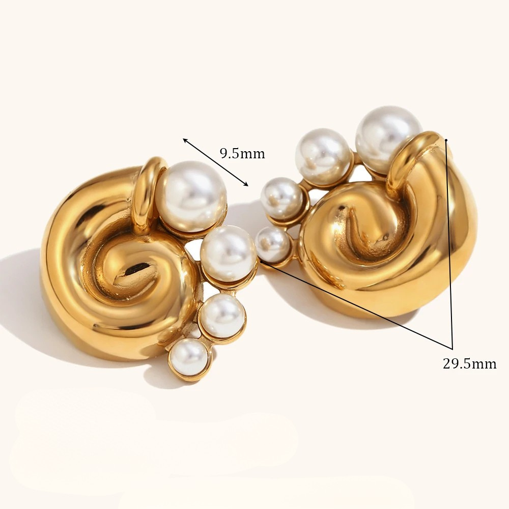 Boucles d'Oreilles Escargot et Perles doré