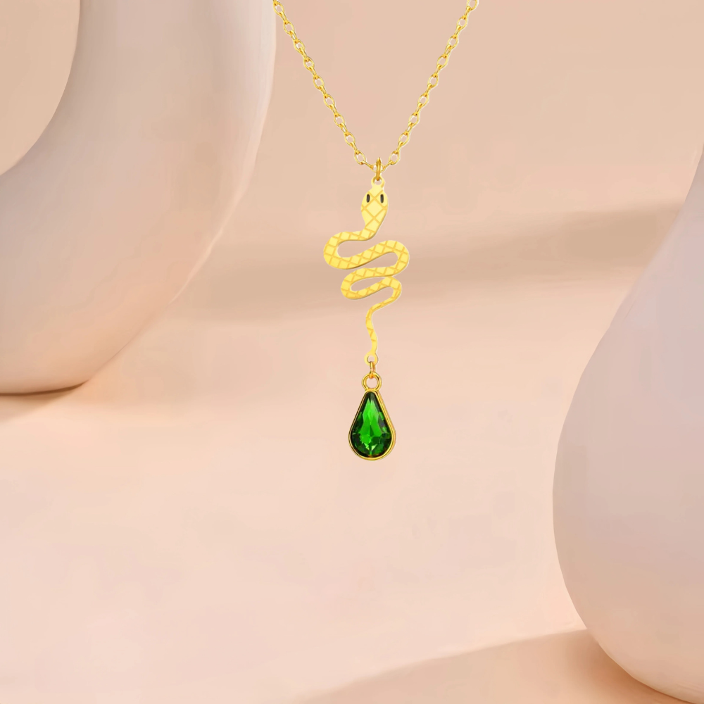 Collier Serpent Perle Verte or