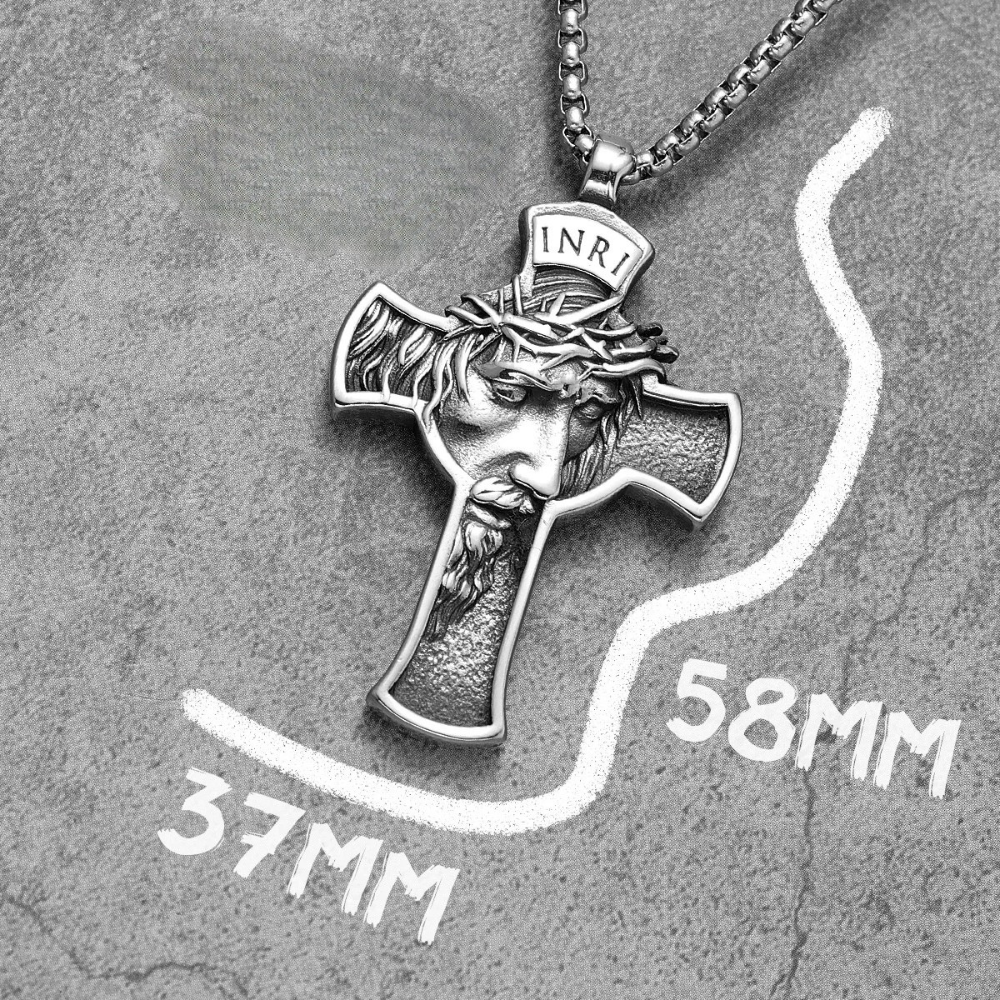Collier Croix Homme Visage Jésus acier inoxydable