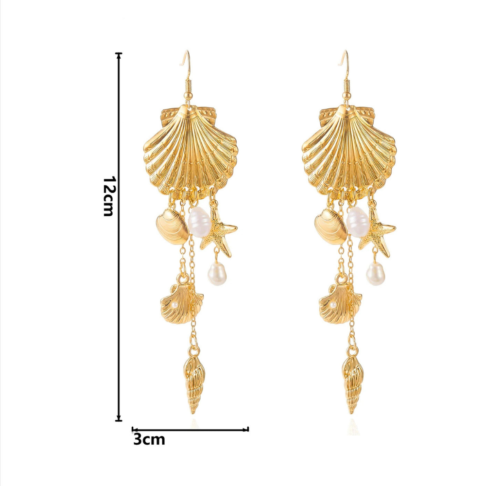 Boucles d'Oreilles Étoile de Mer Coquillage acier or