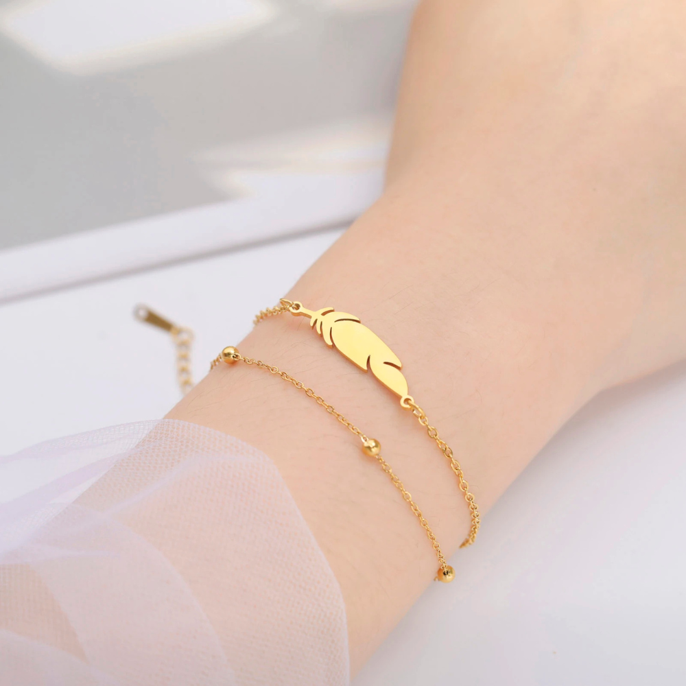 Bracelet Plume Femme or