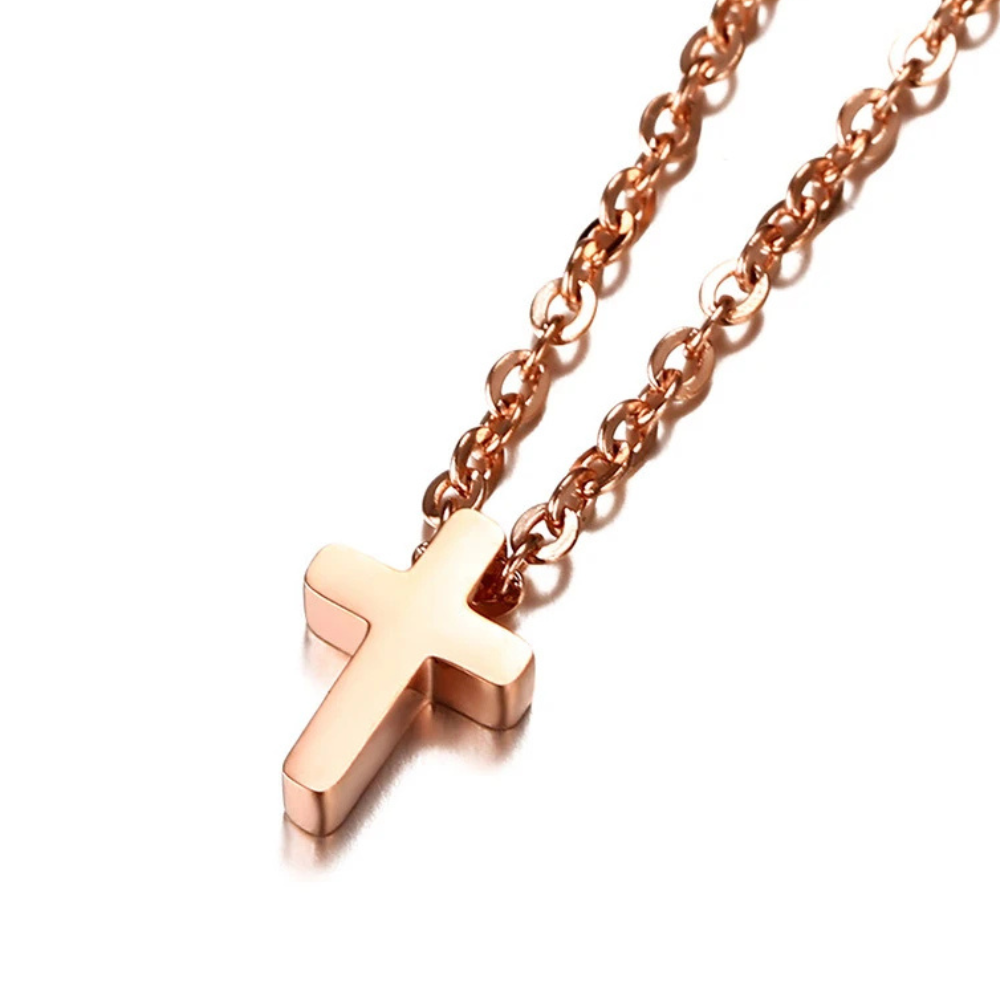 Collier Petite Croix Minimaliste rose