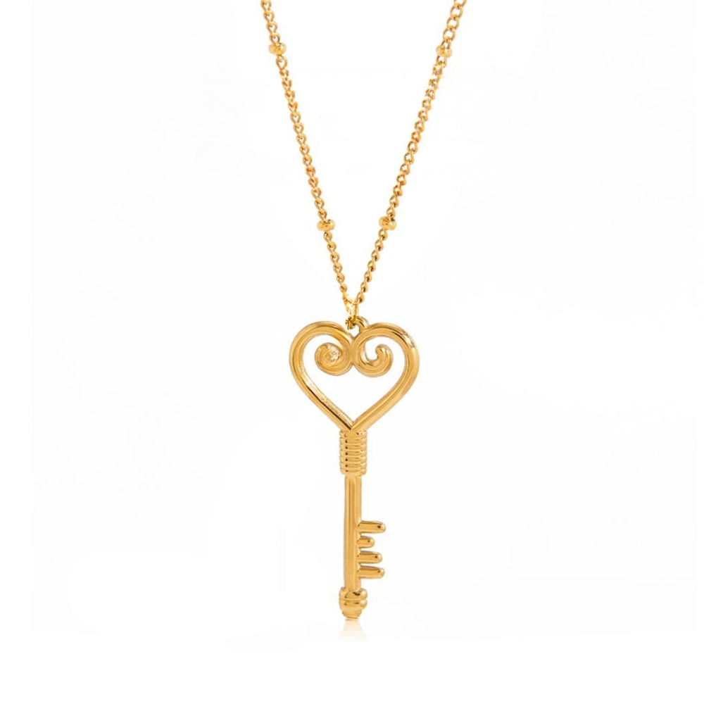 Double Collier Clé & Coeur Cadenas pendentif