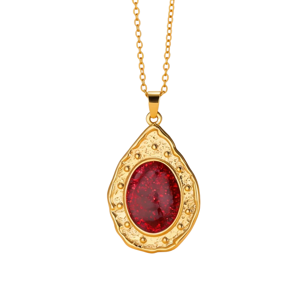 Collier Ovale Vintage Pierre Rouge