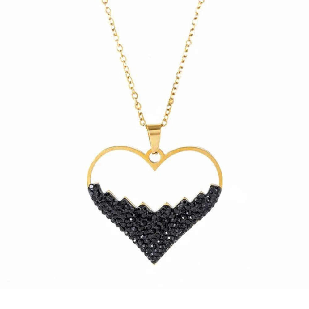 Collier Pendentif Coeur Strass Noirs