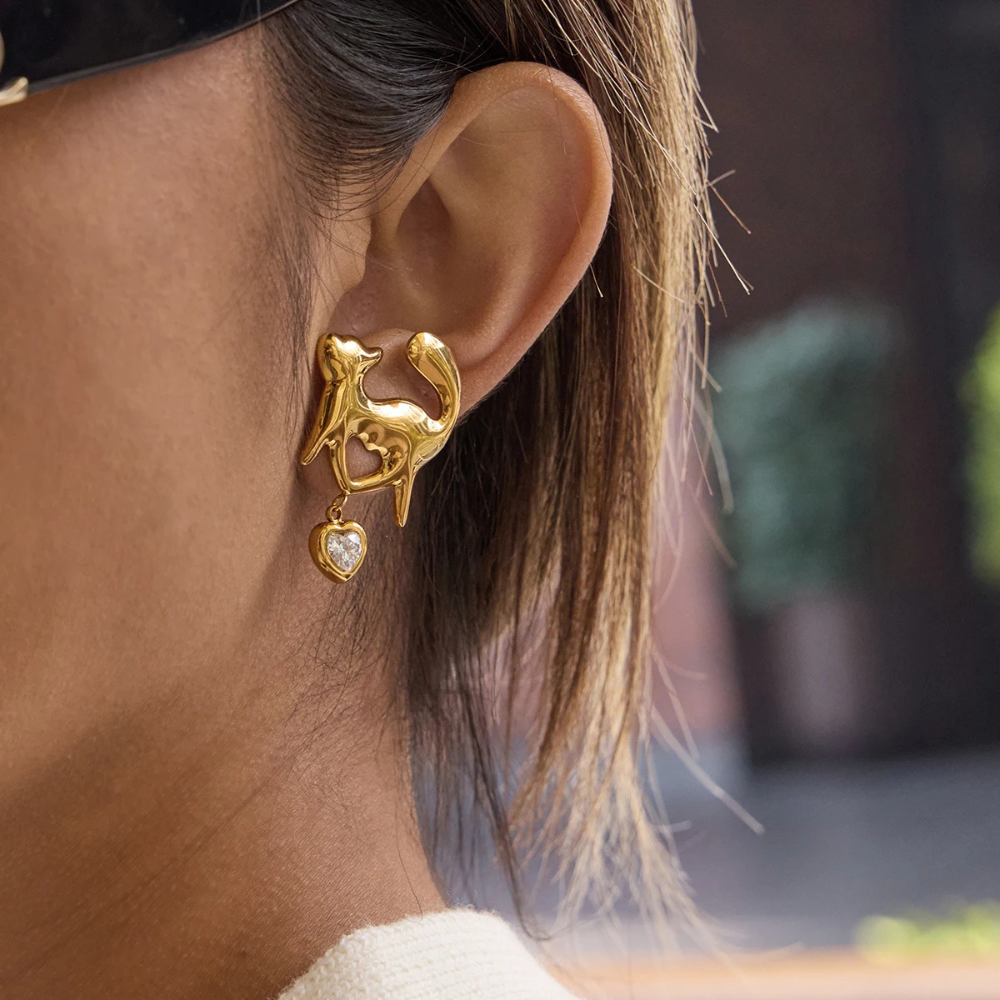Boucles d'Oreilles Chat coeur