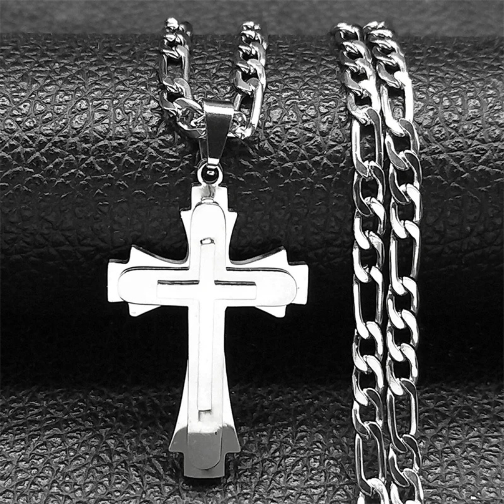 Collier Chaine et Grosse Croix argent