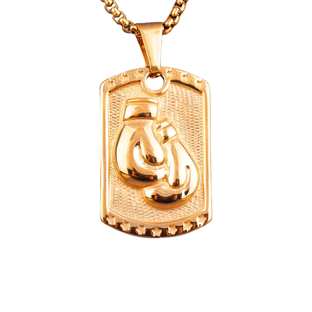 Collier Plaque Gants de Boxe or