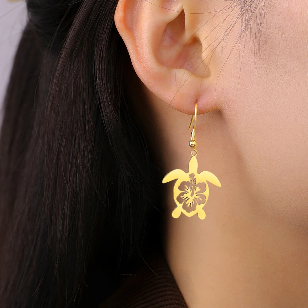 Boucles d'Oreilles Tortue Floral or