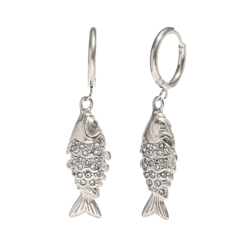 Boucles d'Oreilles Poisson Strass argent