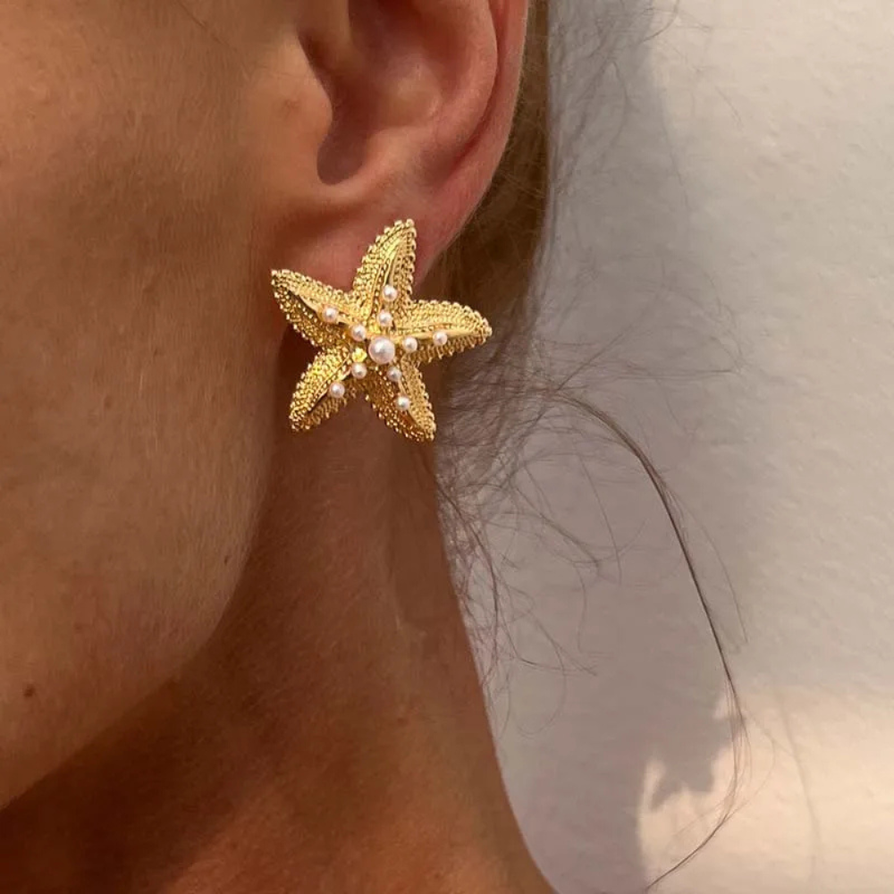 Boucles d'Oreilles Étoile de Mer Perles or