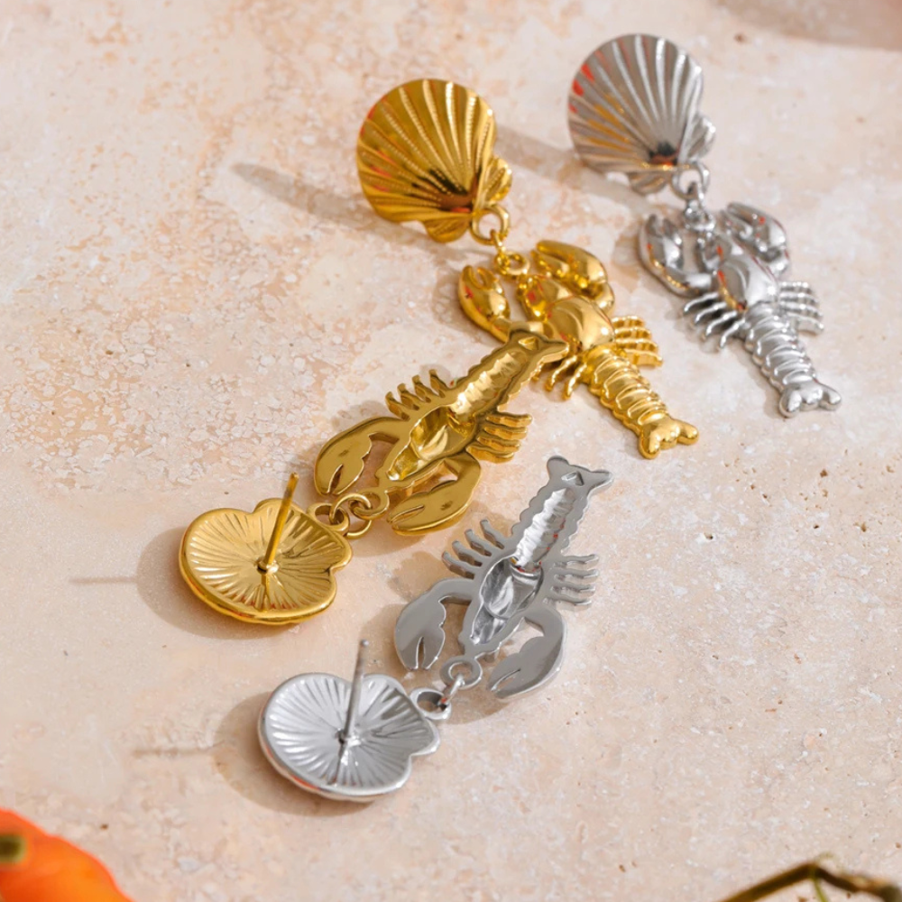 Boucles d'Oreilles Coquillage Homard doré