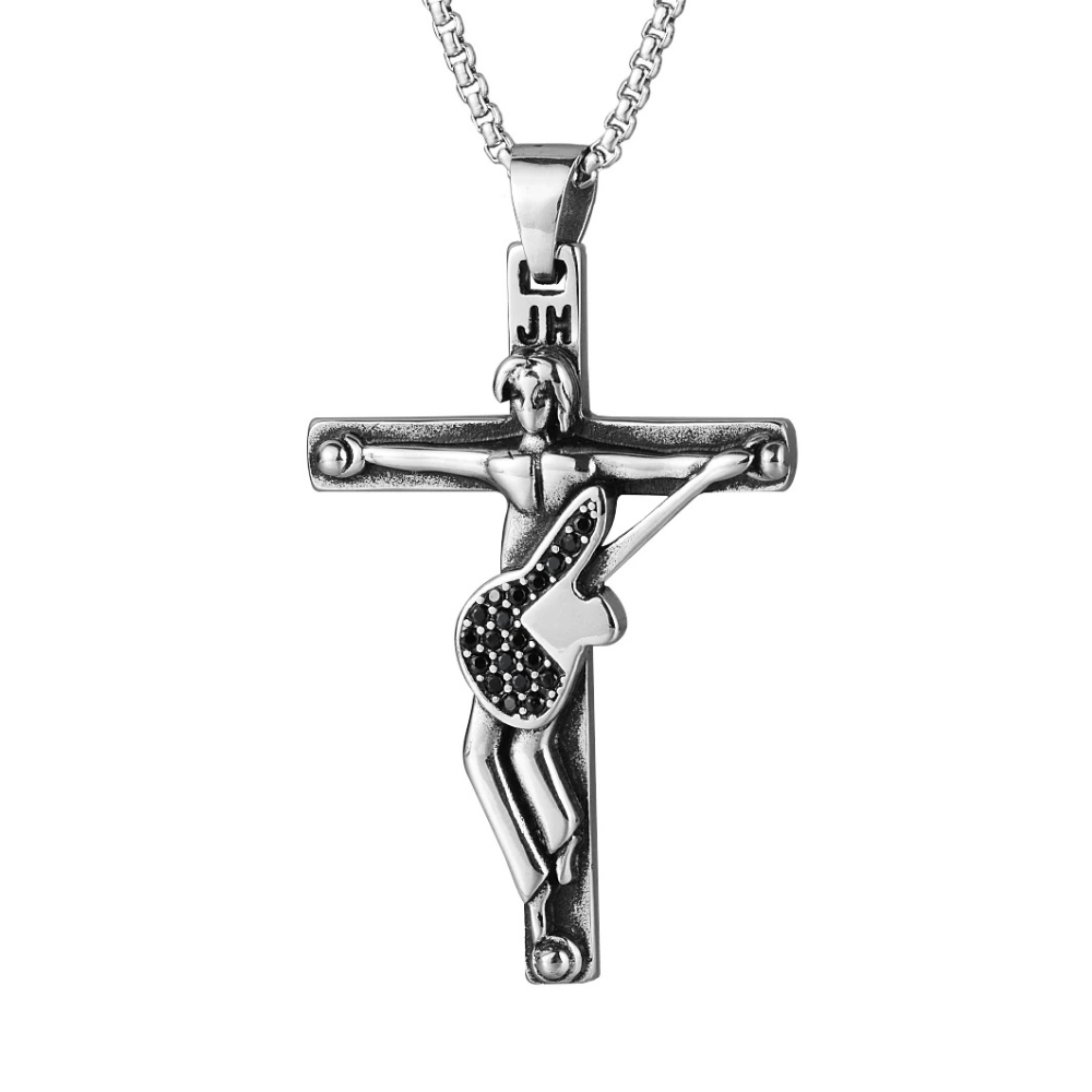 Collier Johnny Hallyday Croix Guitare